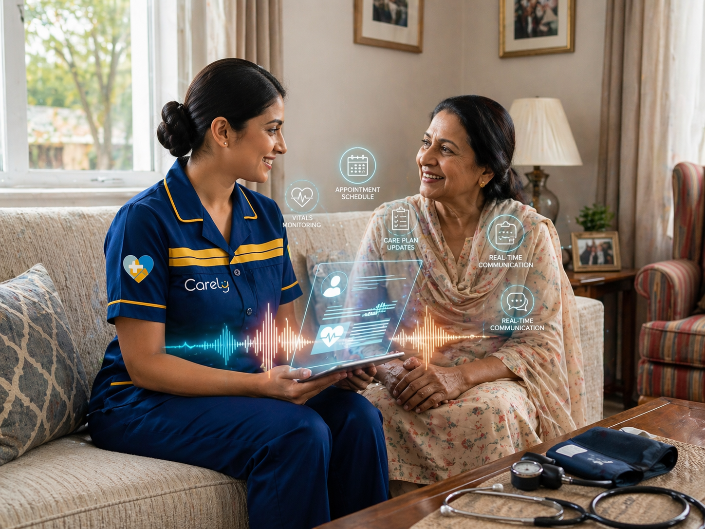 Nurse reviewing patient data on tablet