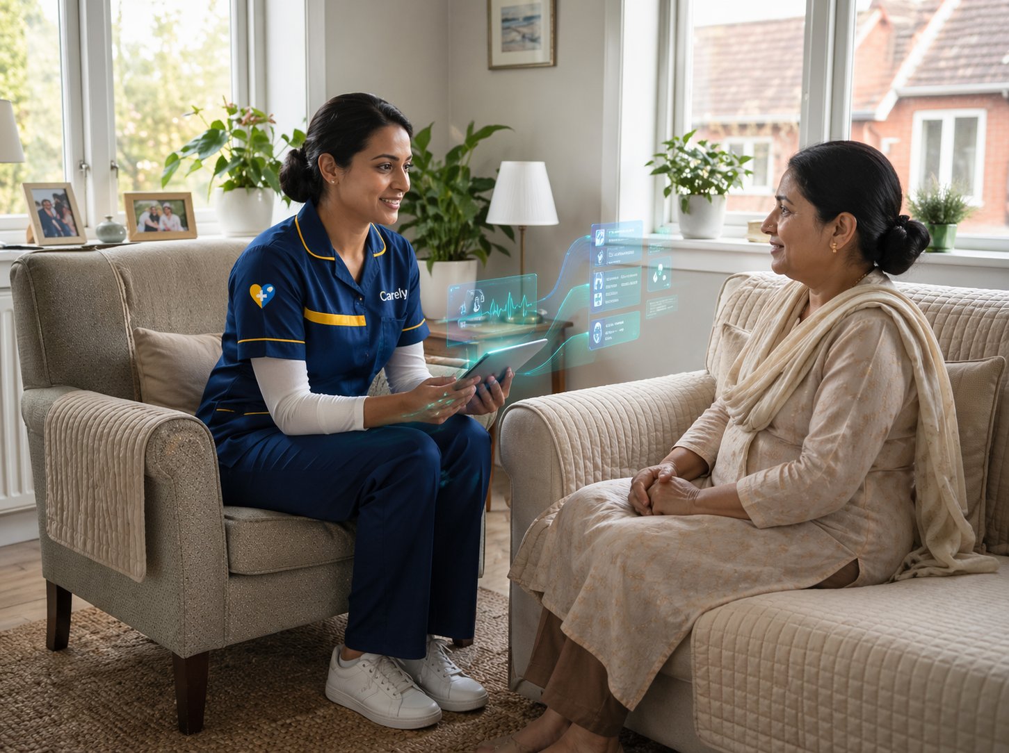 Caregiver with elderly patient at home