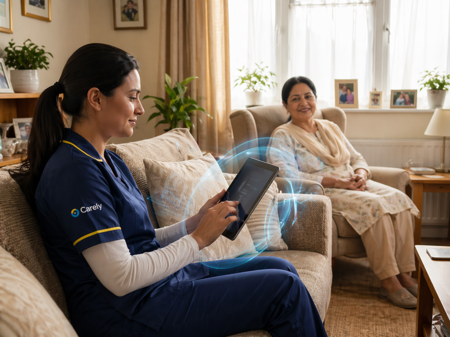 Nurse assisting patient at home